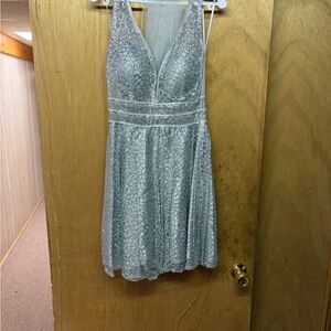 Silver Sequin V-Neck Party Dress